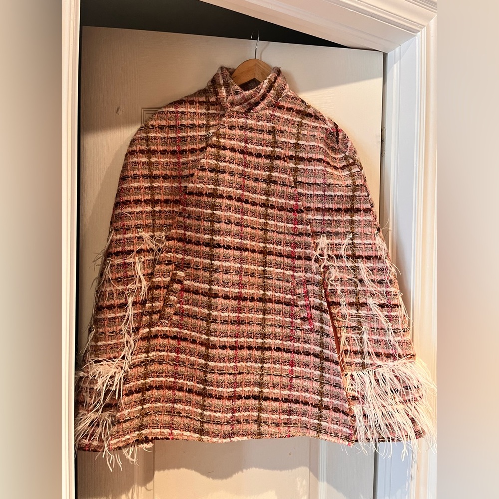 Pink Tweed Cape/Jacket with Ostrich Feather